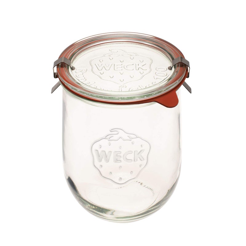 Weck Tulip Jar Rubber Sole & Two Metal Clamps Food Storage Jar Round Preserve Container Clear Preserving Seal Wire Clip Fastening Kitchen Canning Cereal Sugar Beans Spice - 33.8 fl. oz Single 1 liter - Image 1